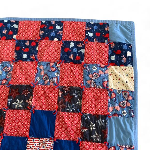 Handmade Patriotic Patchwork Quilt 4th of July Whales Stars Butterflies Lap SIze - Picture 3 of 10